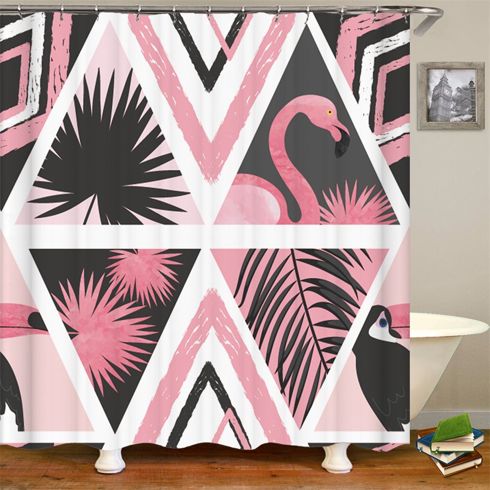 Shower Curtain Pink Flamingo Triangle Diamond Geometric Tropical Theme Bathroom Decor Accessories Bath Curtain With Hooks Walmart Canada