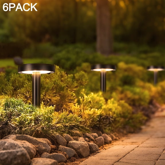 6 Pack Solar Pathway Lights Outdoor, Bright Solar Lights Outdoor, IP65 Waterproof Solar Garden Lights Solar Landscape Lighting for Yard Patio Walkway Driveway Pathway, Circular