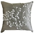 thumbnail image 1 of Fundas de cojín para sofá, gris, con diseño floral de pompones, 45 x 45 cm (18 x 18 pulgadas), cuadradas de seda, con diseño floral de flores de nieve., 1 of 4