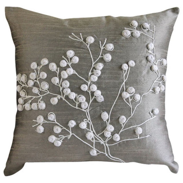 Fundas de cojín para sofá, gris, con diseño floral de pompones, 45 x 45 cm (18 x 18 pulgadas), cuadradas de seda, con diseño floral de flores de nieve.
