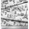 thumbnail image 2 of Soimoi Rayon Fabric Eiffel Tower,Train & Bicycle Transport Decor Fabric Printed Yard 42 Inch Wide, 2 of 3