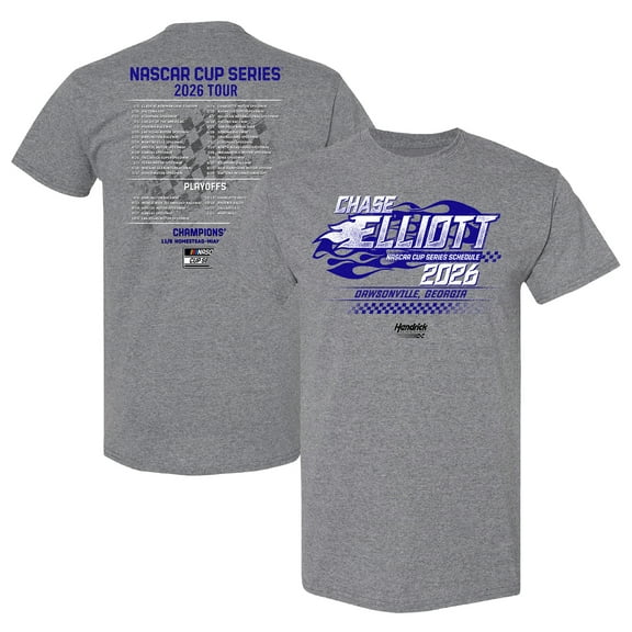 Men's Hendrick Motorsports Team Collection Heather Charcoal Chase Elliott 2026 NASCAR Schedule T-Shirt