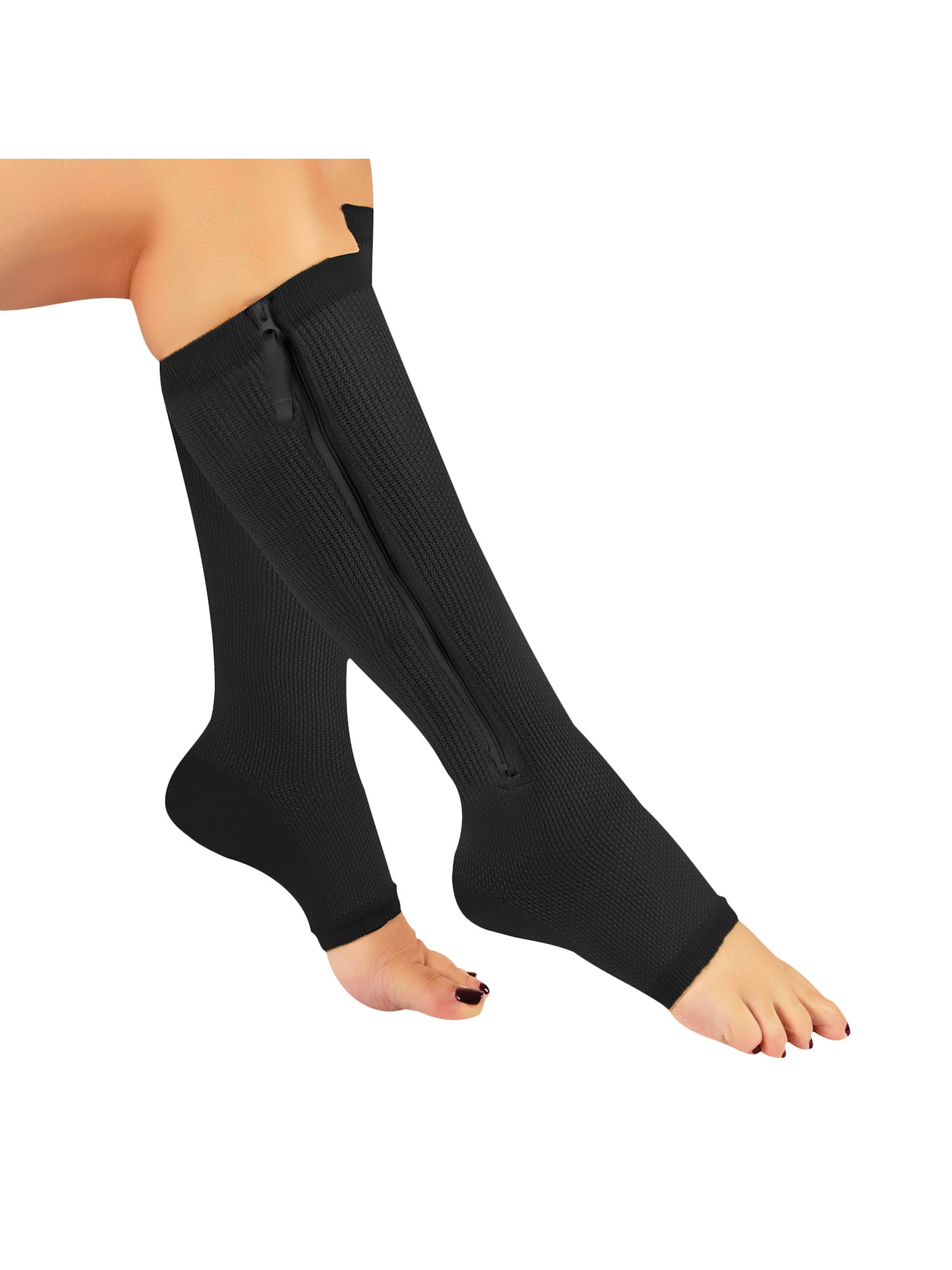 Hemptastic Women's Firm Compression Knee High Zipper Socks Open Toe