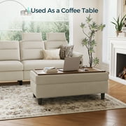 LINSY HOME Ottoman Coffee Table, Upholstered Storage Bench for Living Room, Bedroom or Entryway, Beige