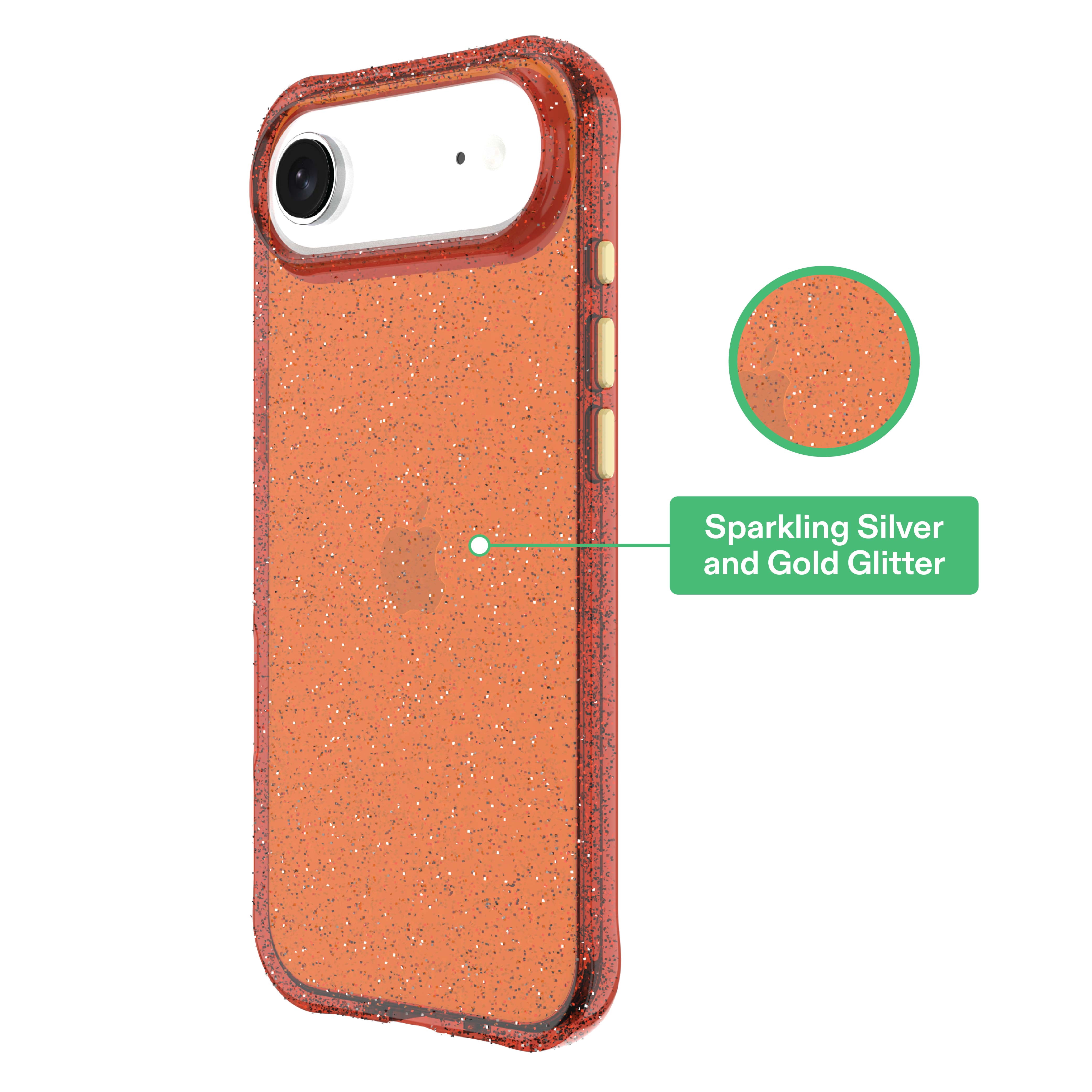 onn Sparkle Phone Case for iPhone Air - Orange with Gold Glitter