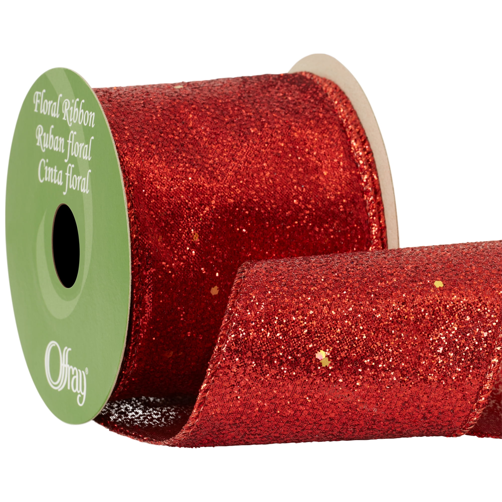Offray Ribbon, Red 2 1/2 inch Wired Edge Metallic Ribbon, 9 feet