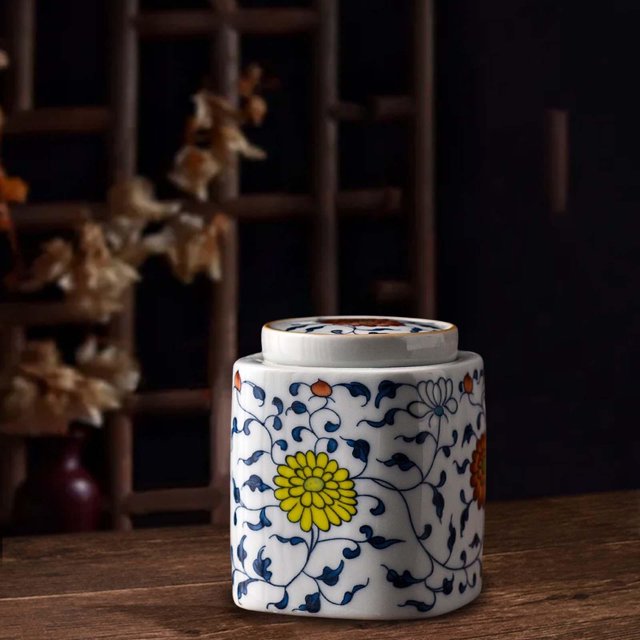 Frascos de Almacenamiento de Cerámica ChinaDecoraciones de Mesa EsmaltadasDecoraciones AsiáticasHermosos Jarrones ReutilizablesAdornos Multi Estilo C perfecl Tarro de almacenamiento