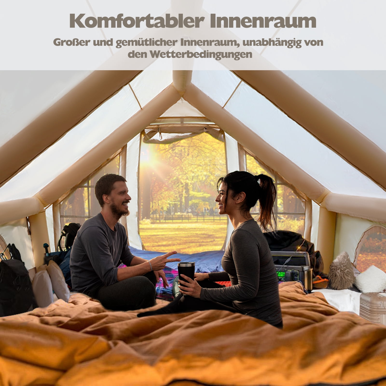 Vakiorn 13x10 Ft Inflatable Air Tent 8-Person with Built-in Pump Stove Jack Waterproof Windproof All-Season for Camping Festivals
