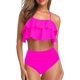 thumbnail image 1 of Tempt Me Trajes de baño de dos piezas para mujer, bikini de cintura alta, con volantes y control de barriga, trajes de baño halter, 1 of 4