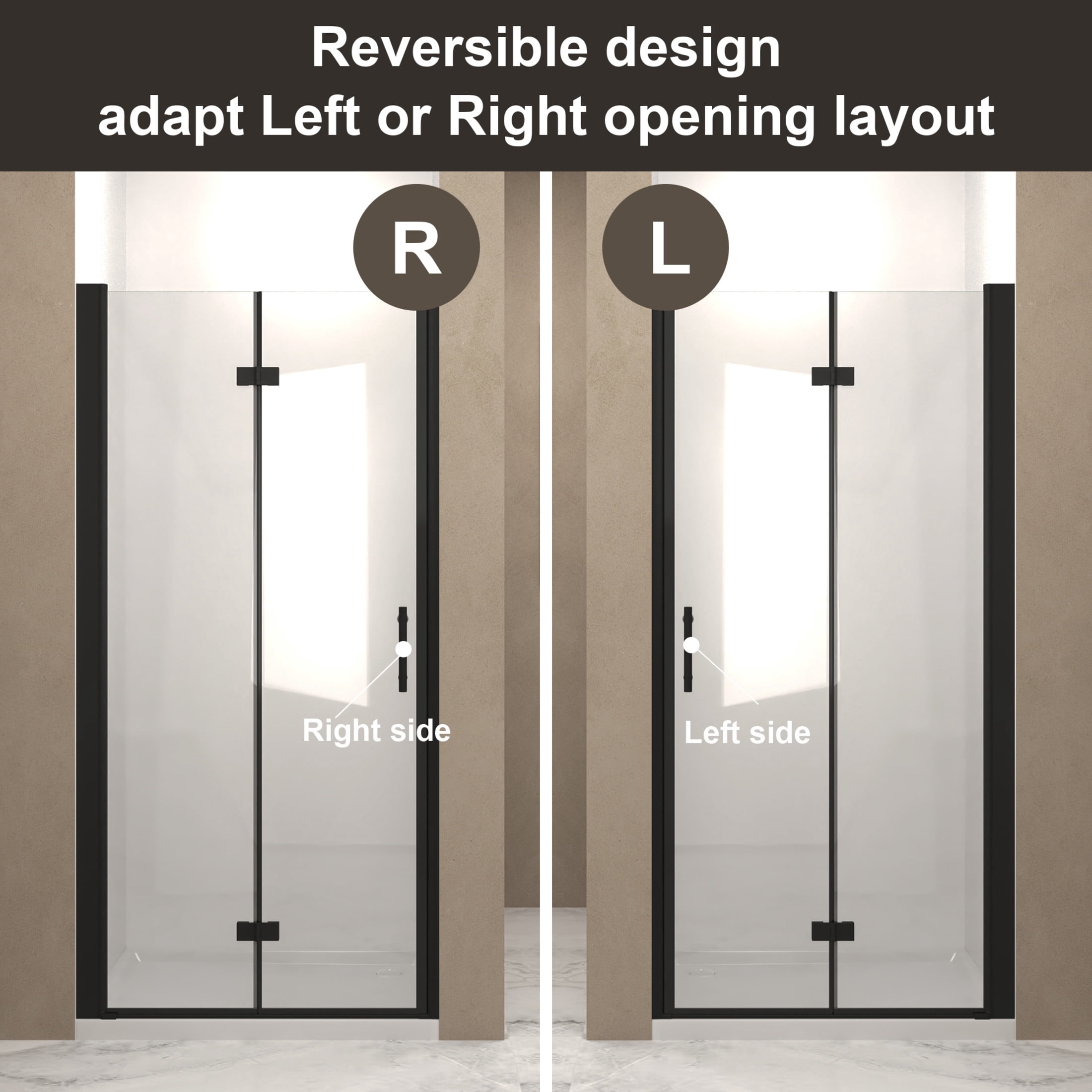 Noble House 28"x72" Bifold Shower Door, Tempered Glass with Aluminum Frame, Matte Black Finish