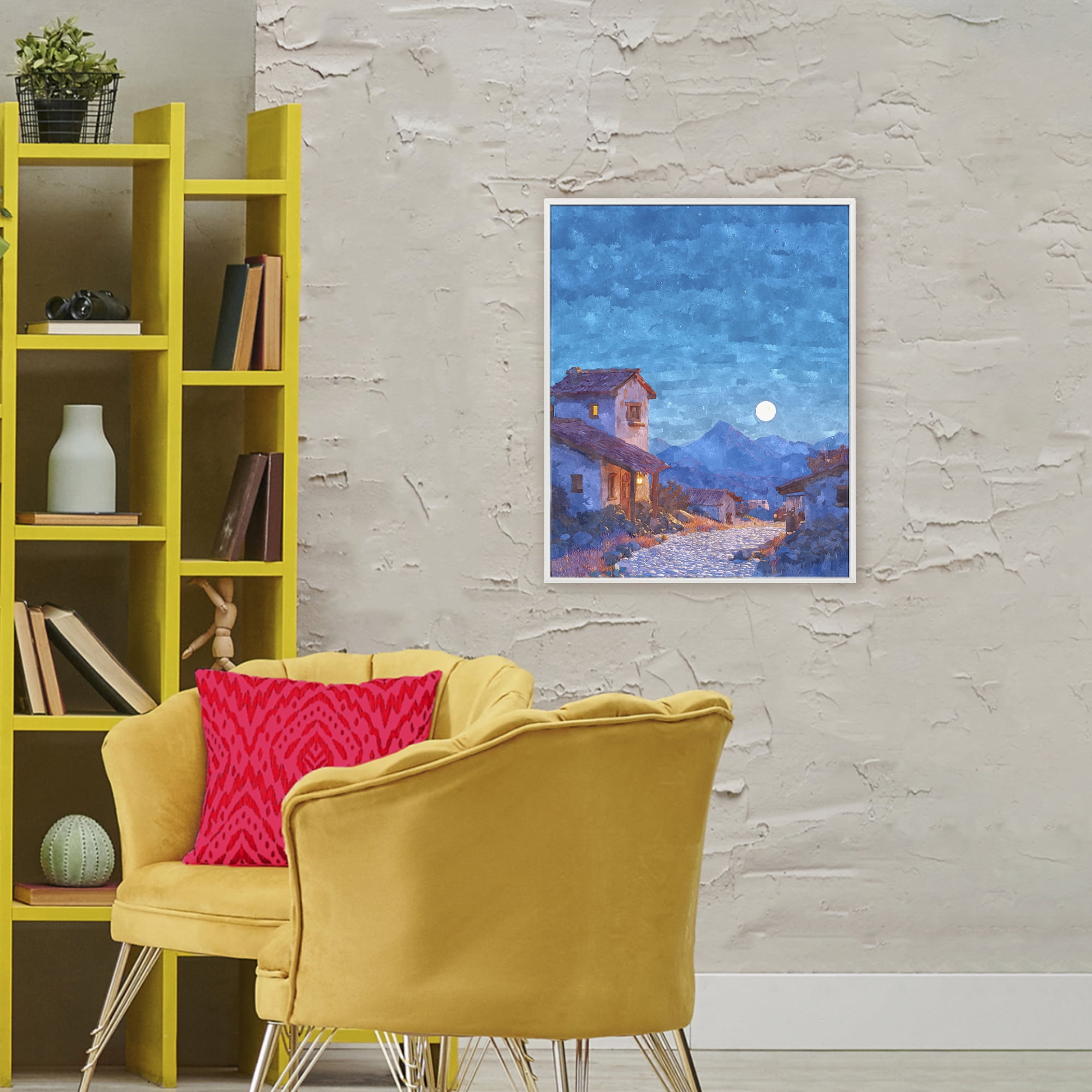 Moon over Quiet Town White Framed Giclee Art, design by Ziwei Li