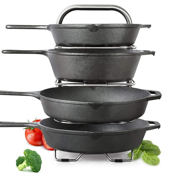 Height Adjustable HeavyDuty Cast Iron Pan and Pot Organizer Rack