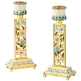 thumbnail image 2 of Matashi Shabbat Candlesticks Hand-Painted, Gold-Plated Pewter Tall, Vintage Craftsmanship Personal or Religious Use (Blue Flowers) Gift for Festival, Holiday, 2 of 3