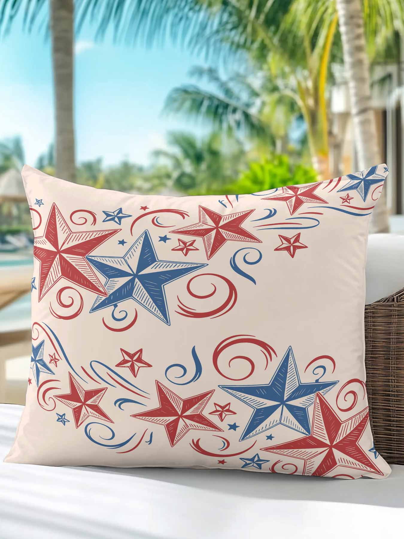 1 Pack Outdoor Pillows Waterproof, American Star Indoor/Outdoor Throw Pillows with Inserts, Blue Red Patriotic 4th of July Classic Tan Decorative Pillow for Patio Furniture Chairs Couch