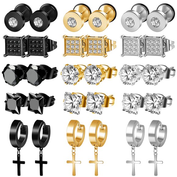 Pendientes ONESING de acero inoxidable, 15 pares, para hombre y mujer