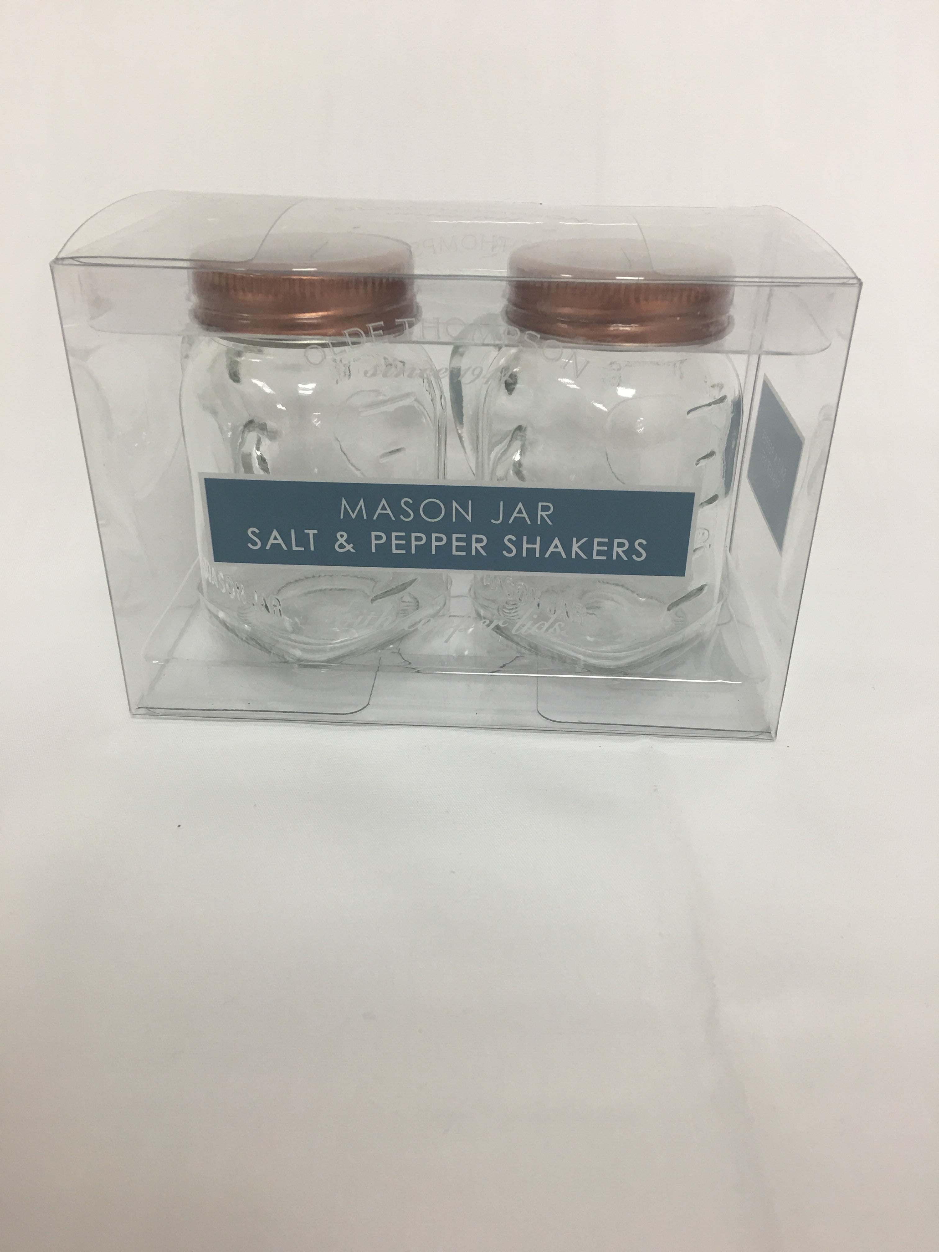Olde Thompson Clear Mason Jar Salt and Pepper Shaker Set with Copper Lids, Unfilled