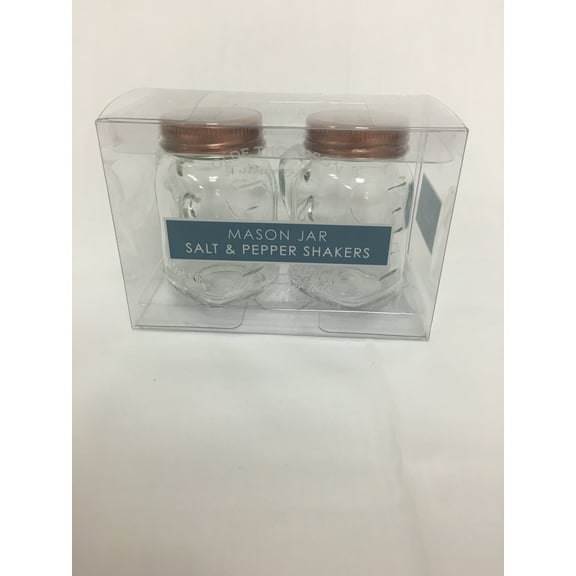 Olde Thompson Glass Mason Jar Salt and Pepper Shaker Set with Copper Lids, Unfilled, Made for Seasoning Storage and Serving
