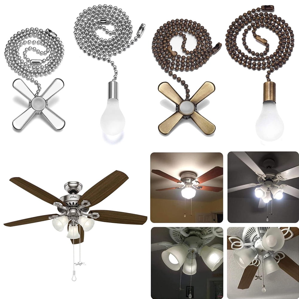 Ceiling Fan Pull Chain Beaded Ball Extension Chains With Light Bulb & Fan Cord ! 