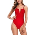 thumbnail image 1 of Bikini con Cuello en V Profundo Fruncido para Mujer Traje de baño con Espalda Cruzada Traje de baño de una Pieza Rosa Roja CH Rosa Roja CH Xishao ropa, 1 of 2