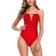 thumbnail image 1 of Bikini con Cuello en V Profundo Fruncido para Mujer Traje de baño con Espalda Cruzada Traje de baño de una Pieza Rosa Roja M Rosa Roja M Xishao ropa, 1 of 2