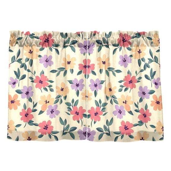 Linen Kitchen Curtains Small Floral Leave Pattern Tier Curtains Tier Kitchen Living Room Bedroom Balcony 2 Panels 27x24 Inch