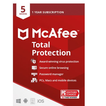 McAfee® Total Protection, Antivirus Security Software, 5 Devices, 1 Year Subscription – Product Key