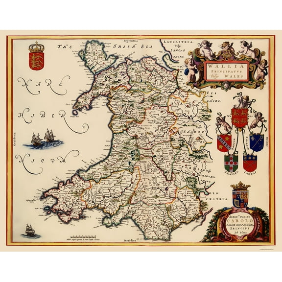Historic Map - Wales - Blaeu 1645 - 23 x 29.25 - Vintage Wall Art