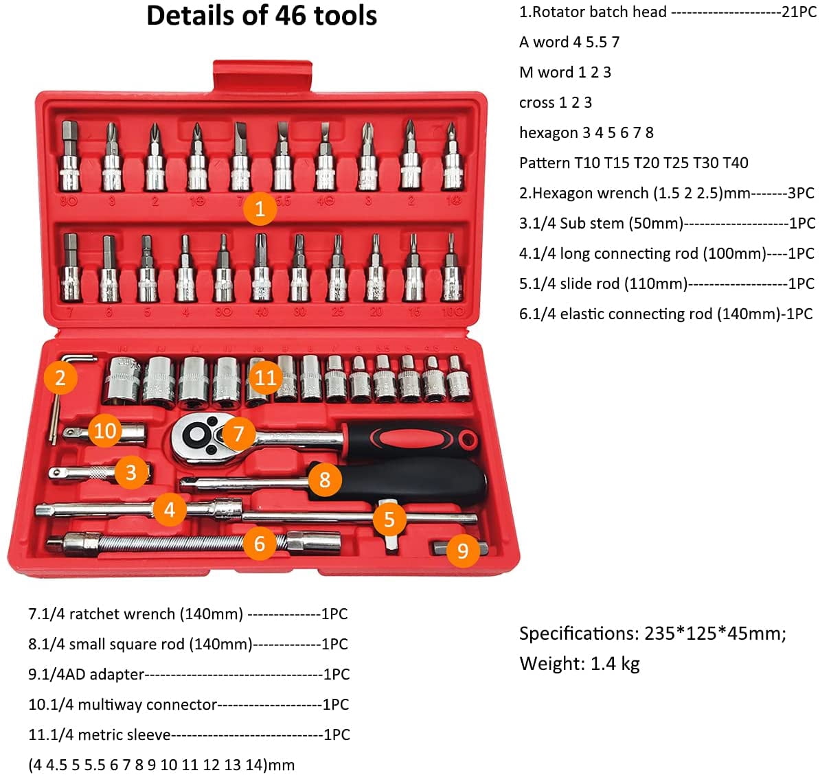 Professional Auto Mechanical Tools - Ratchet Socket Set with Wrench and Sockets