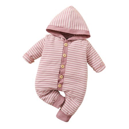 

Seyurigaoka Baby Strip Hooded Bodysuit Long Sleeve Long Pants Collar Jumpsuit