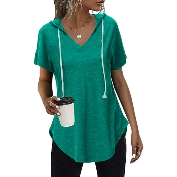 Multicolor Womens Blouses Womens Long Sleeve V Neck Hoodie Sweatshirts Lightweight Pullover Tops Ladies Tops and Blouses