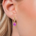 thumbnail image 3 of Gem Stone King 10K Yellow Gold Pink Created Sapphire and Lab Grown Diamond Stud Dangle Earrings for Women | 2.01 Cttw | Gemstone September Birthstone | Pear Shape 8X5MM, 3 of 6