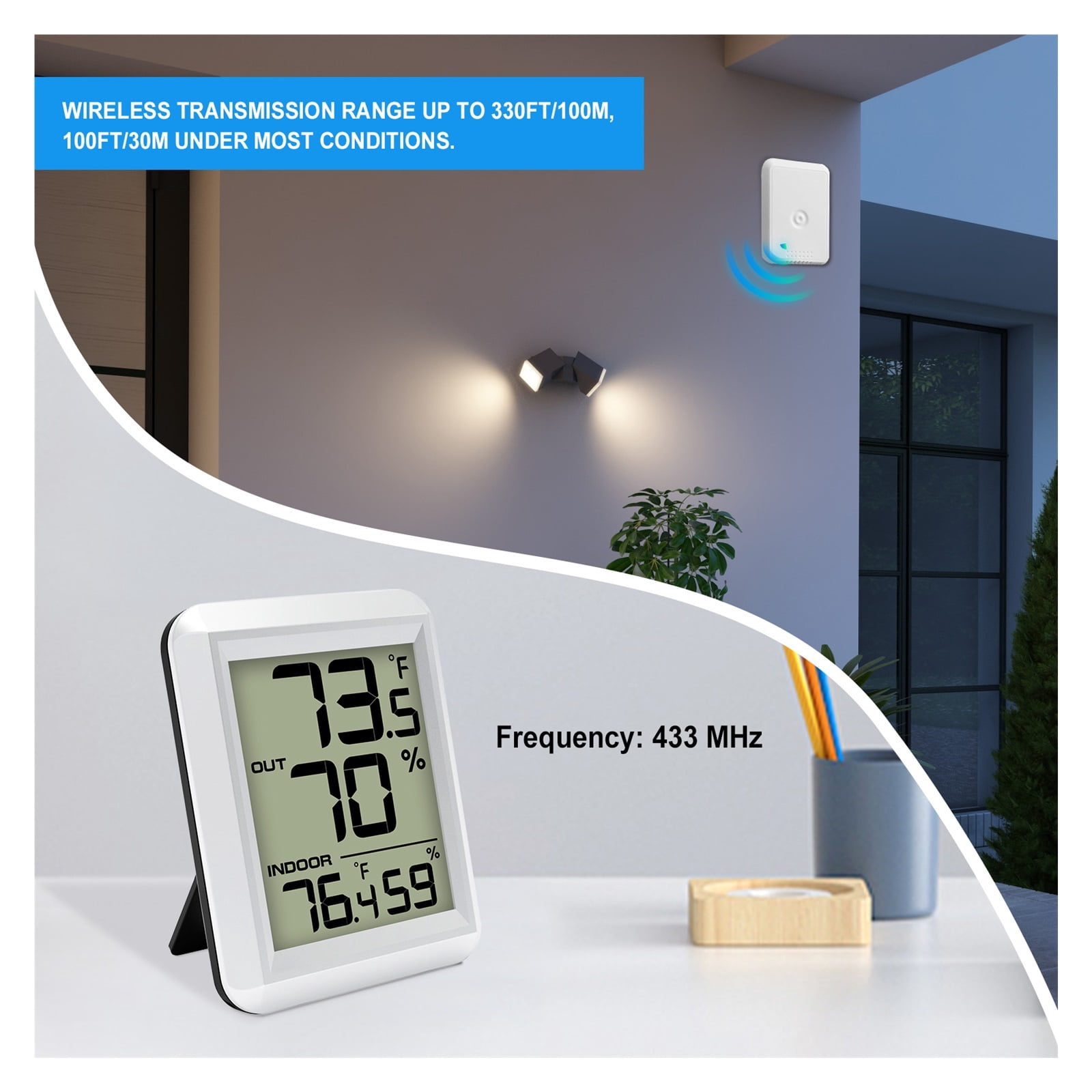 Wireless Weather Station, 328ft Remote Sensor Thermometer for Home & Garden