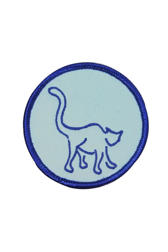 Blue Cat Silhouette Badge Patch Feline Pet Animal Embroidered Iron On Applique