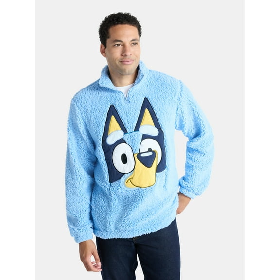 Bluey Men's and Big Men's Plush Fleece Quarter Zip Sweatshirt, Sizes XS-3XL