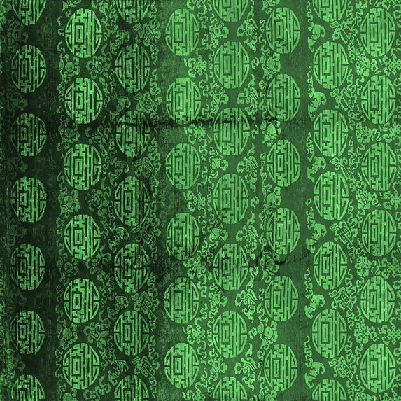 Ahgly Company Indoor Square Oriental Emerald Green Industrial Area Rugs, 8' Square