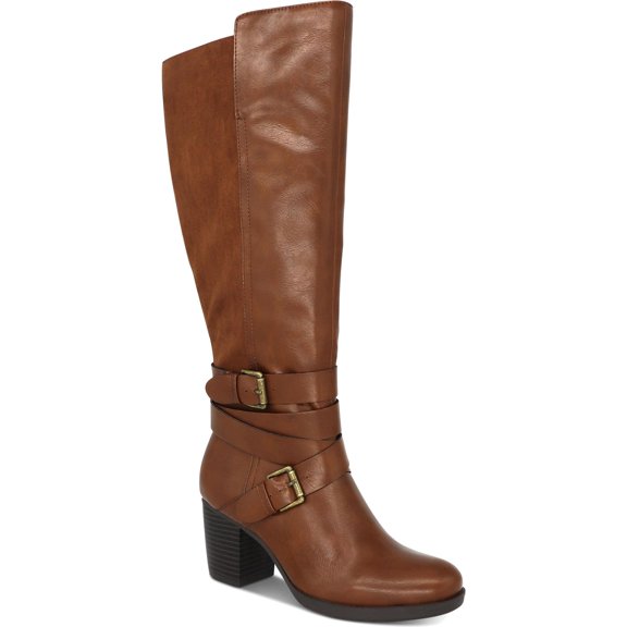 Style & Co. Womens Jomaris Leather Block Heel Boot Brown 9.5 Medium (B,M)