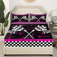 thumbnail image 3 of Erosebridal Racing Car Flag Bed Sheets Set Queen Size, Hot Pink Bed Sheets Queen, 3D Rectangle Decor 4 Pieces, 3 of 7