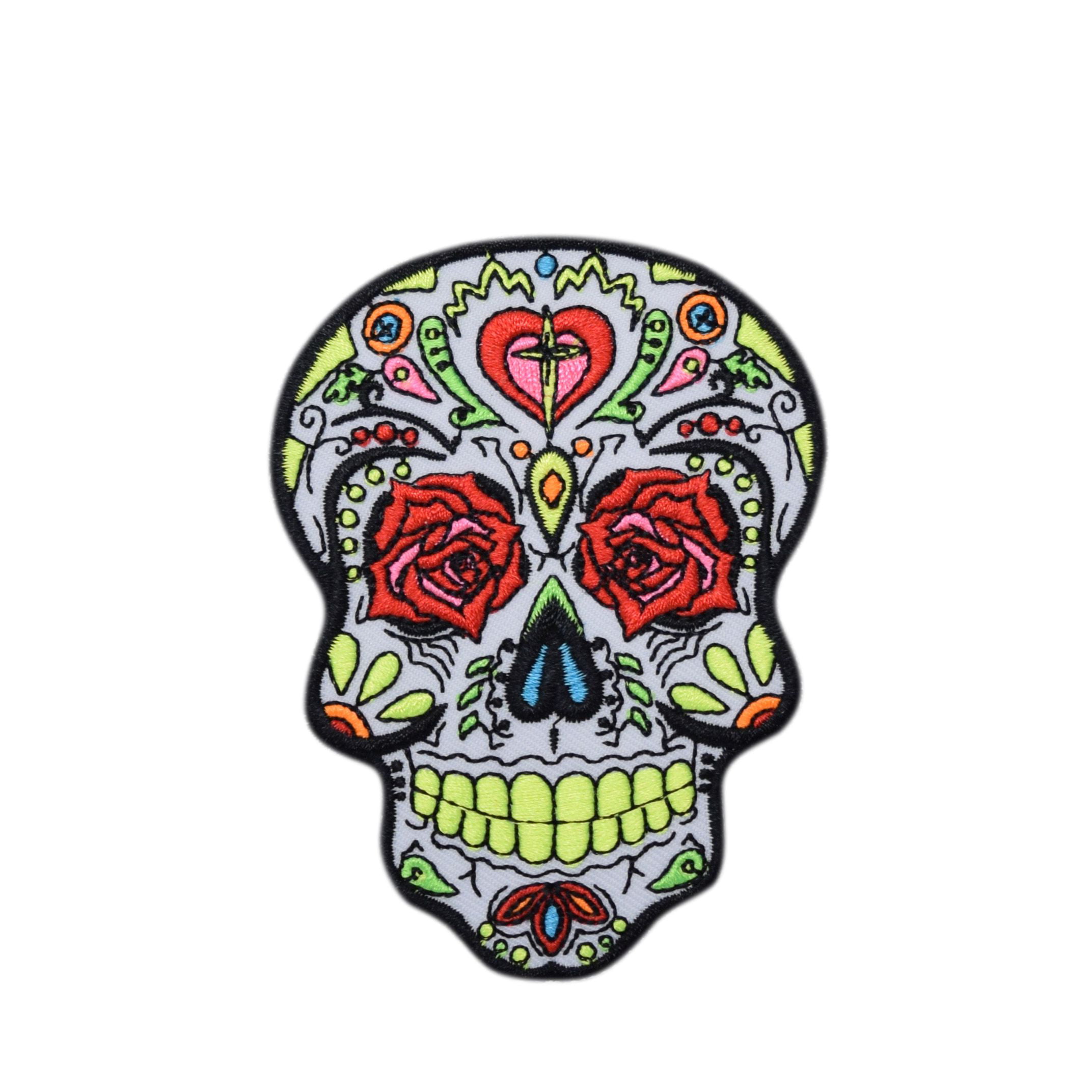 Day Of The Dead Sugar Skull Embroidered Iron On Patch New 