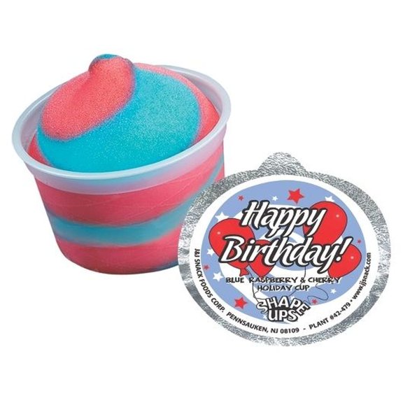 Shape Ups Holiday Theme Blue Raspberry and Cherry Swirl Happy Birthday Cups, 4.4 Ounce -- 96 per case
