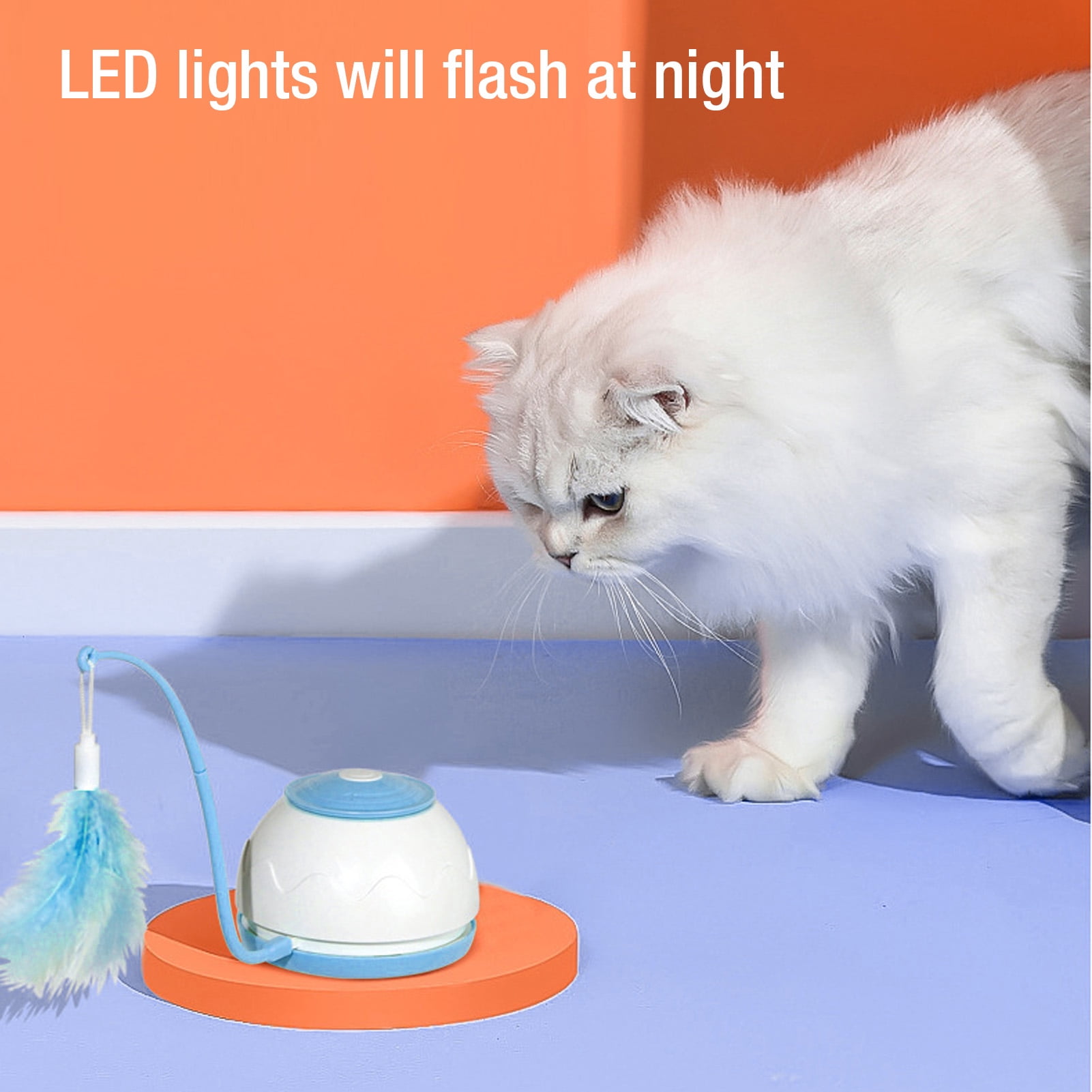 YAHHU Smart Interactive Cat Toy LED Light 4 Speed Rotatable Low Noise Electric Feather Teaser Stick For Cats Exercise And Training Blue (5.12 inches / 13 cm)