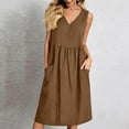 thumbnail image 5 of Casual Dress Tank Sundress 2026 Ladies' Casual And Fashionable Solid Color V-Neck Sleeveless Pocket Dress Brown Xxl, 5 of 6