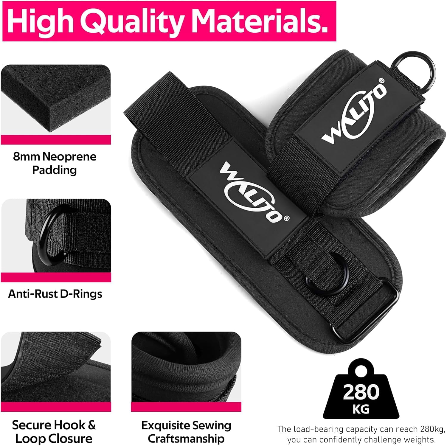 JJEAN-Ankle Resistance Bands with Cuffs, Exercise Bands for Legs and Butt, Booty Workout Equipment for Kickbacks and Hip Fitness Training
