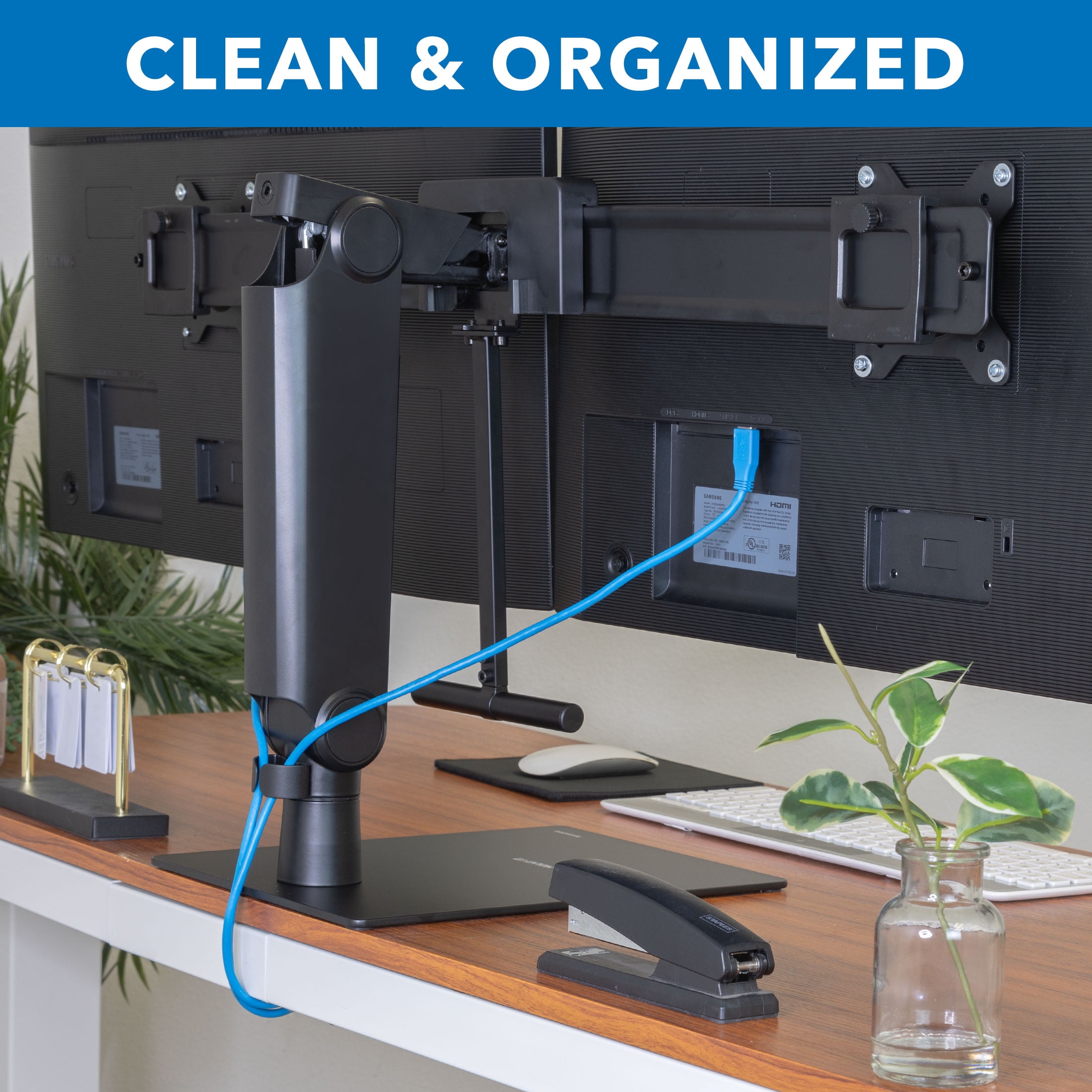 Mount-It! Freestanding Dual Monitor Arm With Height Adjustment, Fits 17" to 32" Screens, Full Motion