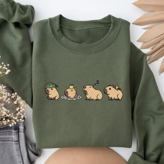 Embroidered Cute Capybara Sweatshirt, Cute Capybara Sweatshirt, Capybara Lover Gift, Capybara Shirt, Animal Sweatshirt