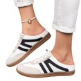 thumbnail image 6 of Women's Striped Canvas Slip On Sneaker Mules, Backless Casual Lace Up Flat Loafers Low Top Walking Shoes With Comfortable Cushioned Insole Durable Rubber Sole Everyday Wear,White 8.5, 6 of 6