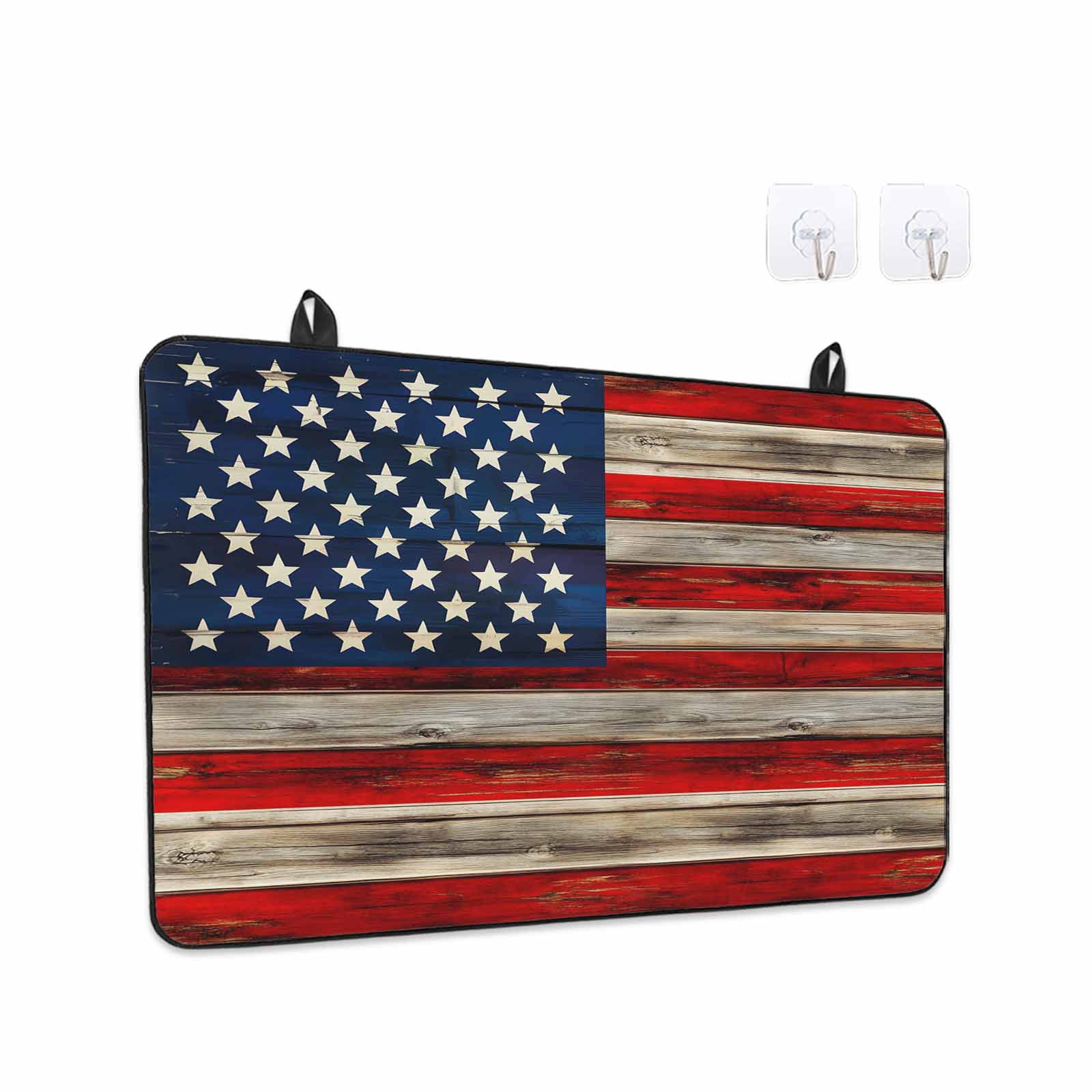 Vintage American Flag Stove Top Cover for Electric Stove, Heat-proof & Non Slip Glass Top Stove Cover Protector, Blue Star Red Striped Wooden Kitchen Flat Cooktop Rubber Mat 24x21 Inches