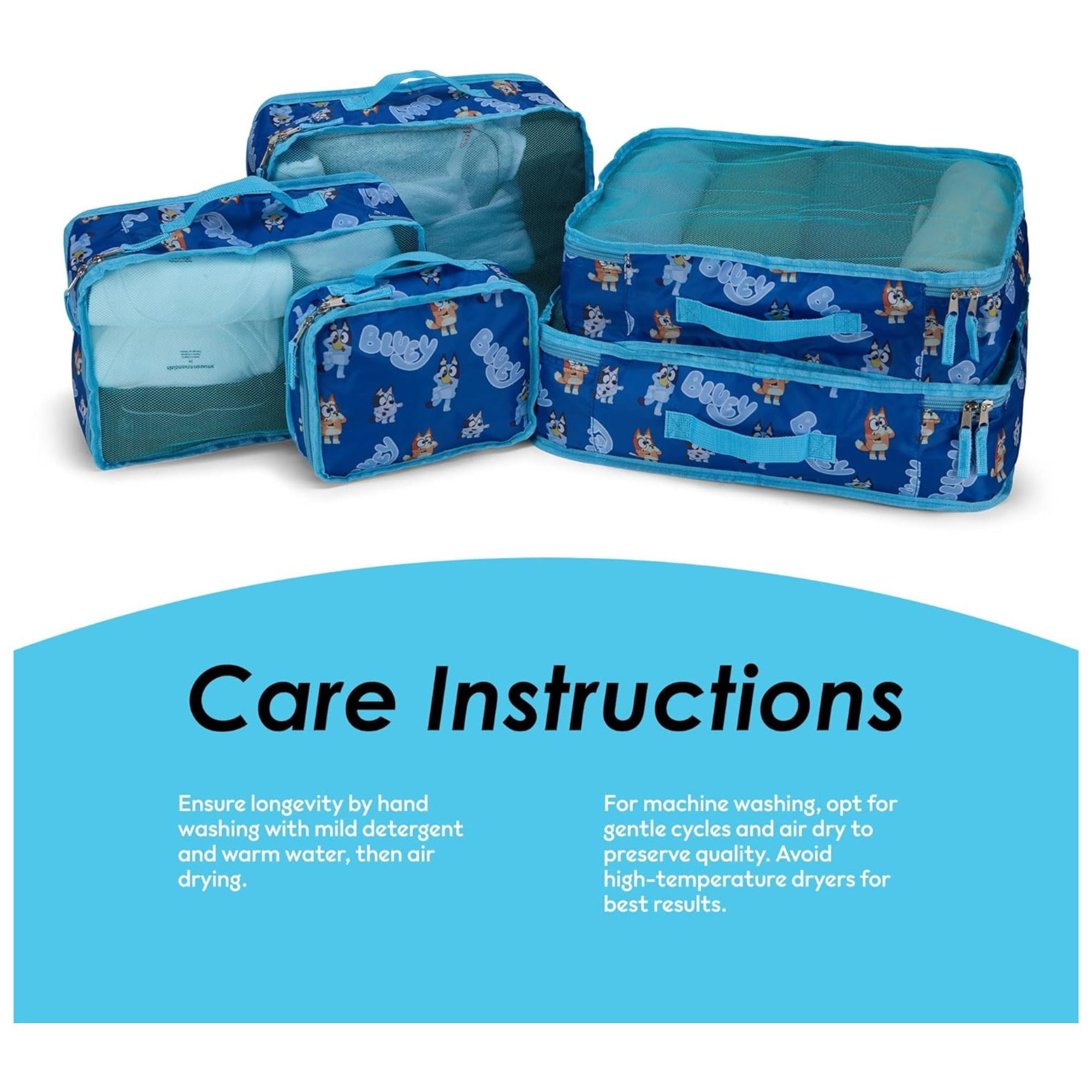 Bluey Bingo Packing Cubes, 5 Piece Set Travel Essential Packing Case Blue for Kids & adult
