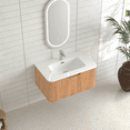 thumbnail image 3 of 30" Wall-Mounted Floating Solid Wood Bathroom Vanity Pre-Assembled Curved Edge Storage Bathroom Cabinet in Natural Walnut Color with White Ceramic Basin, 3 of 13