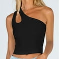 thumbnail image 2 of GigrtiJin Womens Sleeveless One Shoulder Crop Top Slim Short Open Casual Fashion Solid Color Bottom Tops Blouses, 2 of 6