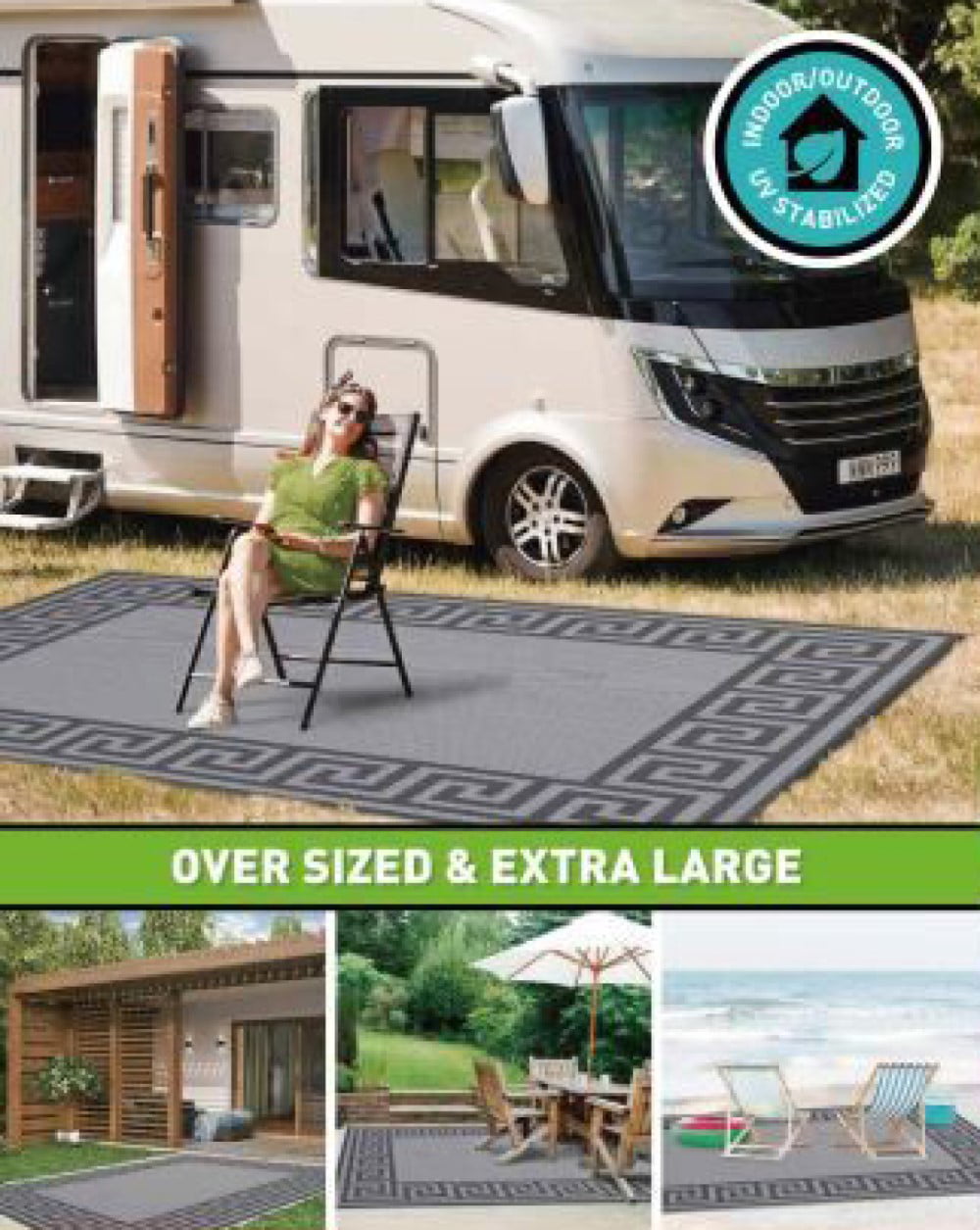 Reversible 9 x 12 Patio Mat Camping Rug Durable Portable Outdoor RV Pad NEW